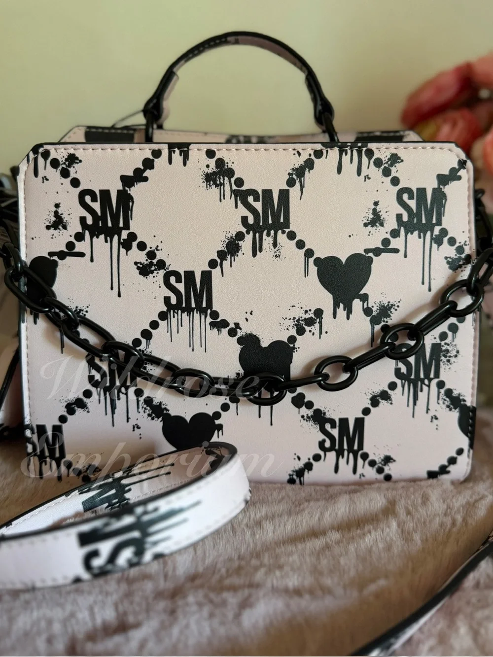 NWT - Rare Steve Madden Bevelyn Blood Drip Heart Print Satchel pink black goth
